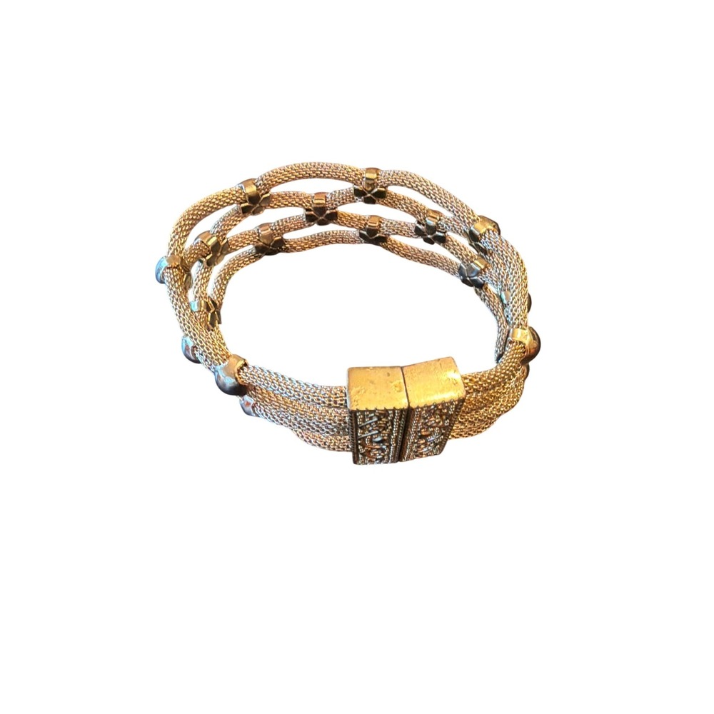 Bracelet Gold Mesh‎ Multi-Strand Magnetic Clasp Lattice Statement Cuff